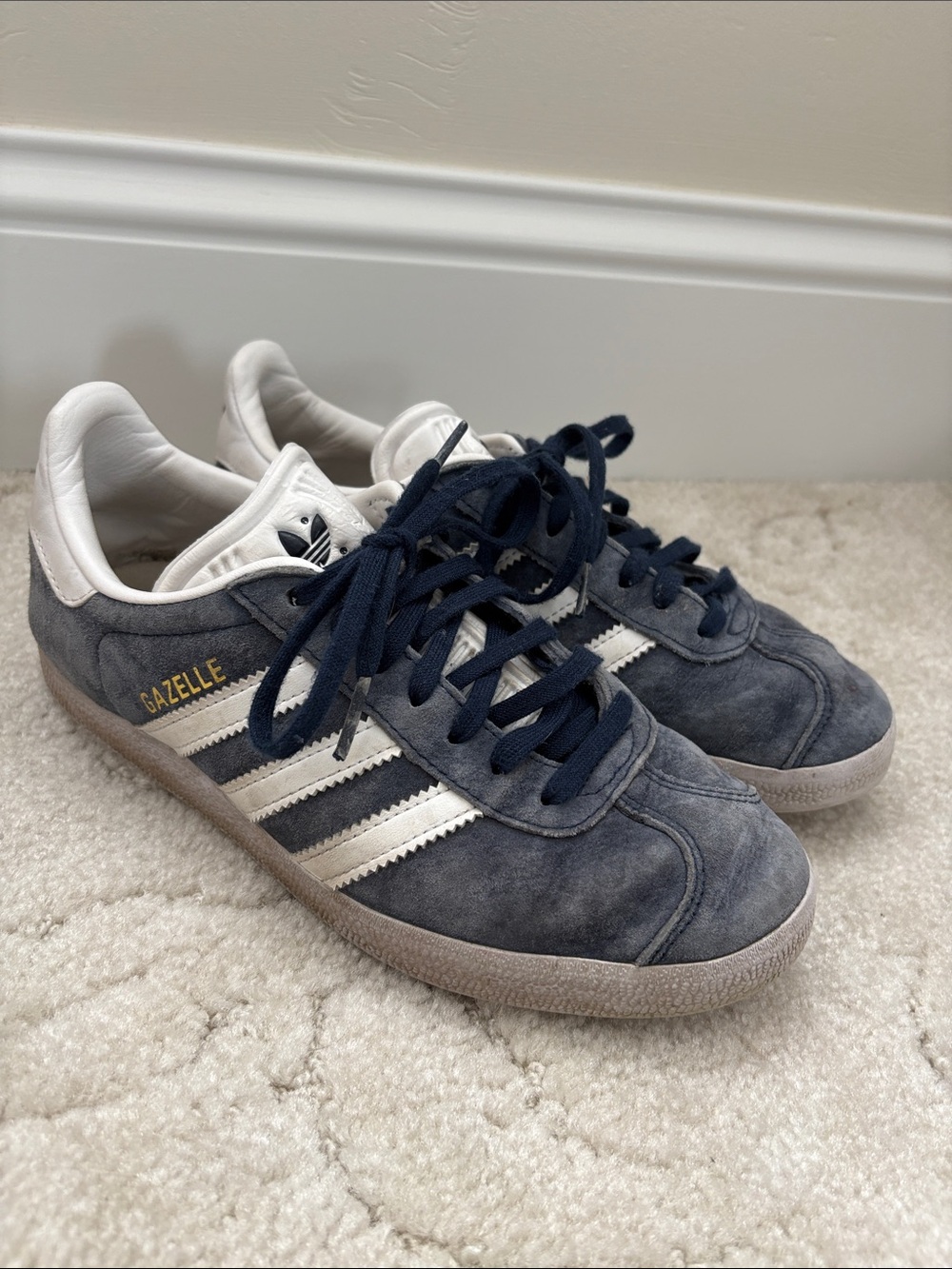 adidas Gazelle Navy Suede Sneakers with White Stripes
